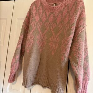 Free People Pink and Brown Patterned Sweater